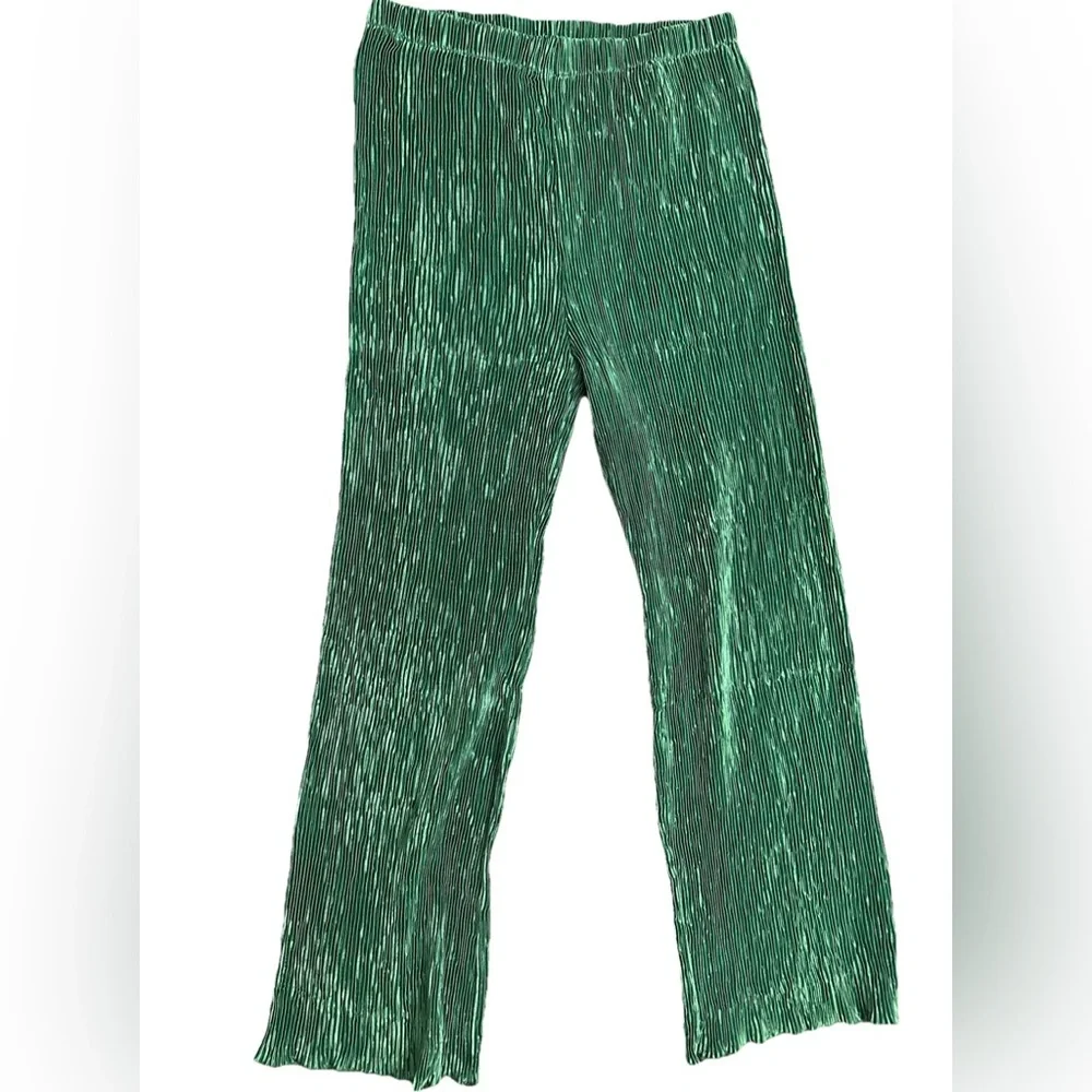 Elegant Commnse Halter Top Pant Set Emerald Green Plisse Pleated 2pc Size XL - Picture 5 of 5